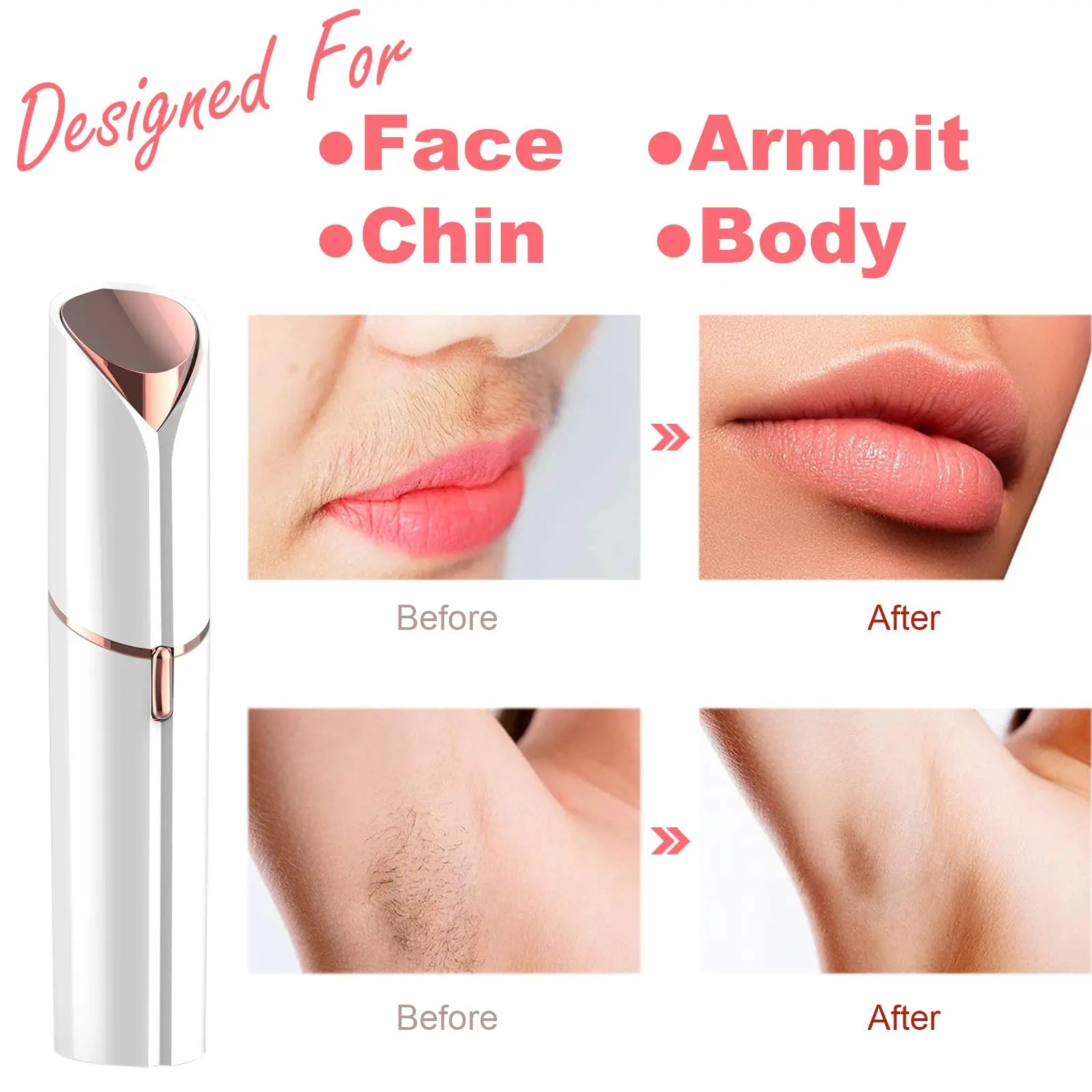 Depiladora Eléctrica Indolora para Mujeres con Luz LED – Removedor de Vello Facial Portátil